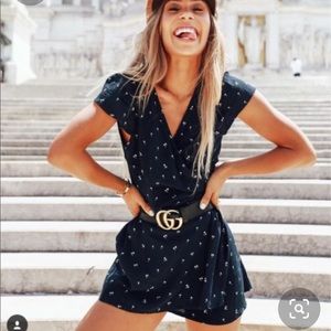 Brandy Melville Robbie Wrap Dress Navy w/Palmtree